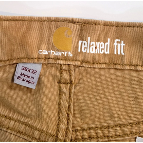Carhartt Mens 36x32 Canvas Work Pants 5 Pocket Relaxed Fit 14806 Tan Khaki Camel - Picture 9 of 11